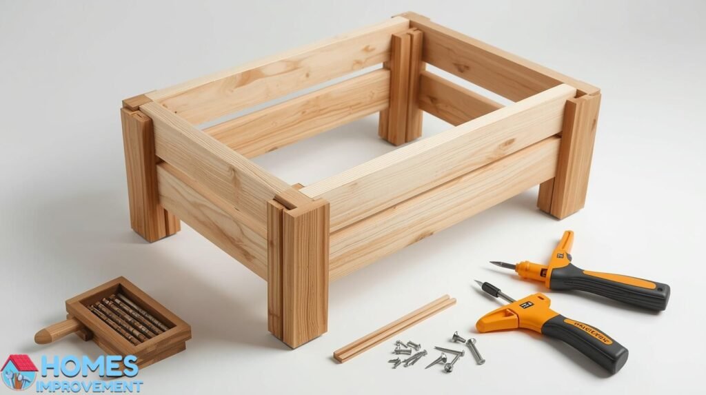 Assembling the wooden frame for a DIY planter box project