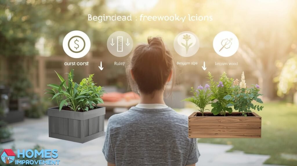 Benefits of building your own DIY planter box, showing cost savings, custom sizes, and stronger wooden design